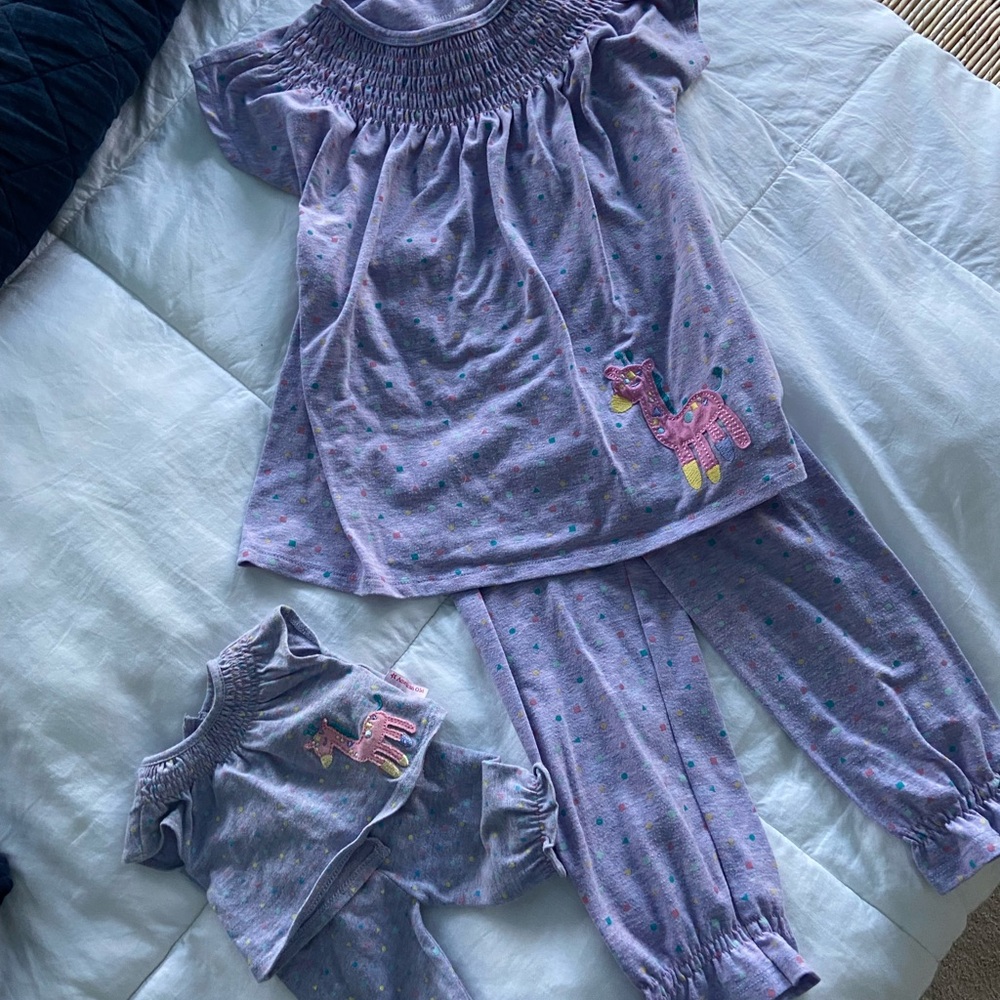 American Girl Pajama Set with Giraffe Design with matching Bitty Baby Doll pjs